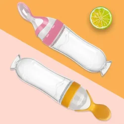 Baby Silicone Squeeze Feeding Bottle with Spoon