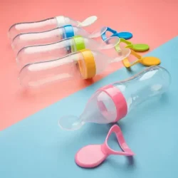 Baby Silicone Squeeze Feeding Bottle with Spoon